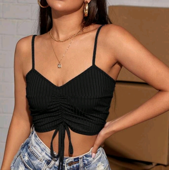 SHEIN Tops - Black Ruched Crop Top​